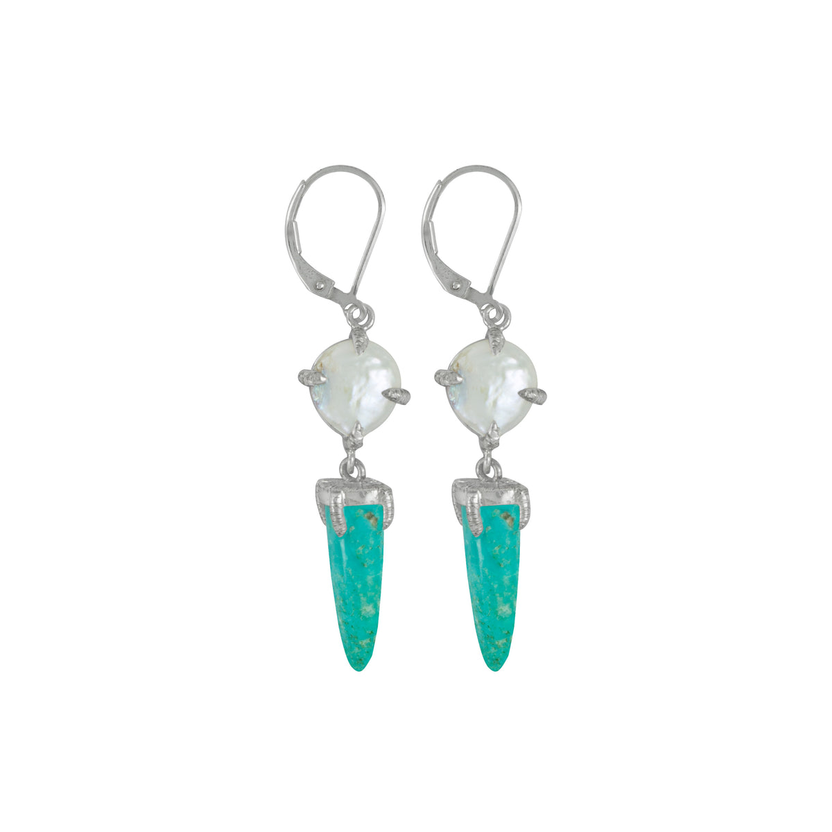 Sterling Silver Earring With Anethyst Round Cab, Turquoise Tongue