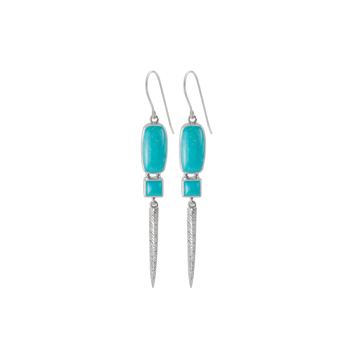 Sterling Silver Earring With Turquoise Rectangle And Square