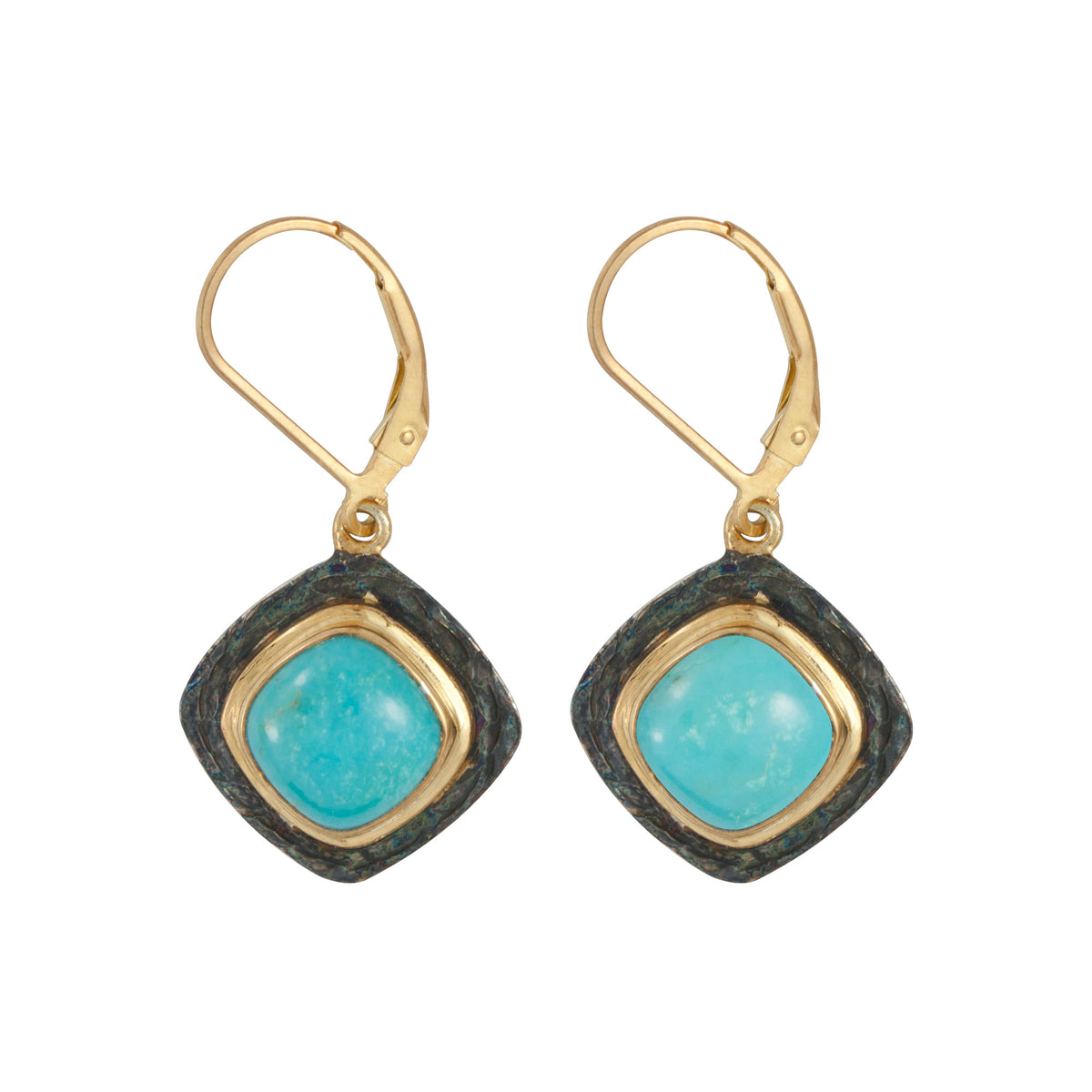 Sterling Silver Earring With Turquoise Square Cushion