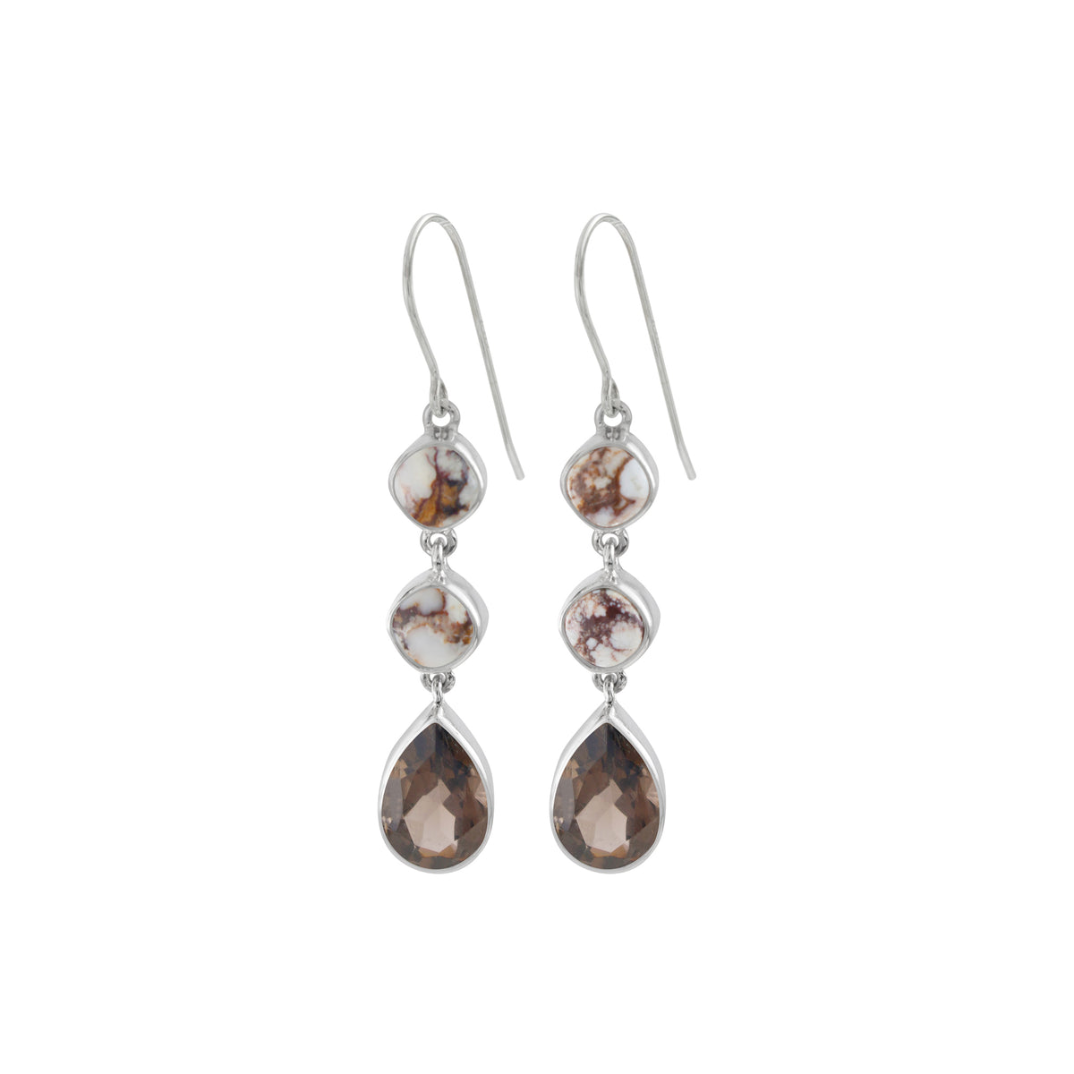 Sterling Silver Earring With Iron Stone Square Cushion, Smokey Pear Cheker