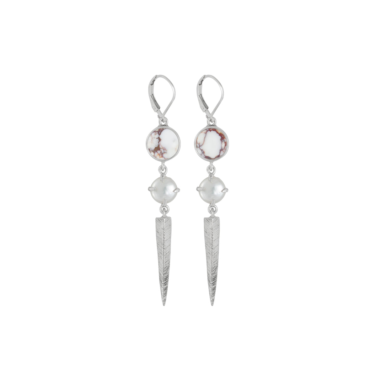 Sterling Silver Earring With Iron Stone Round And Pearl