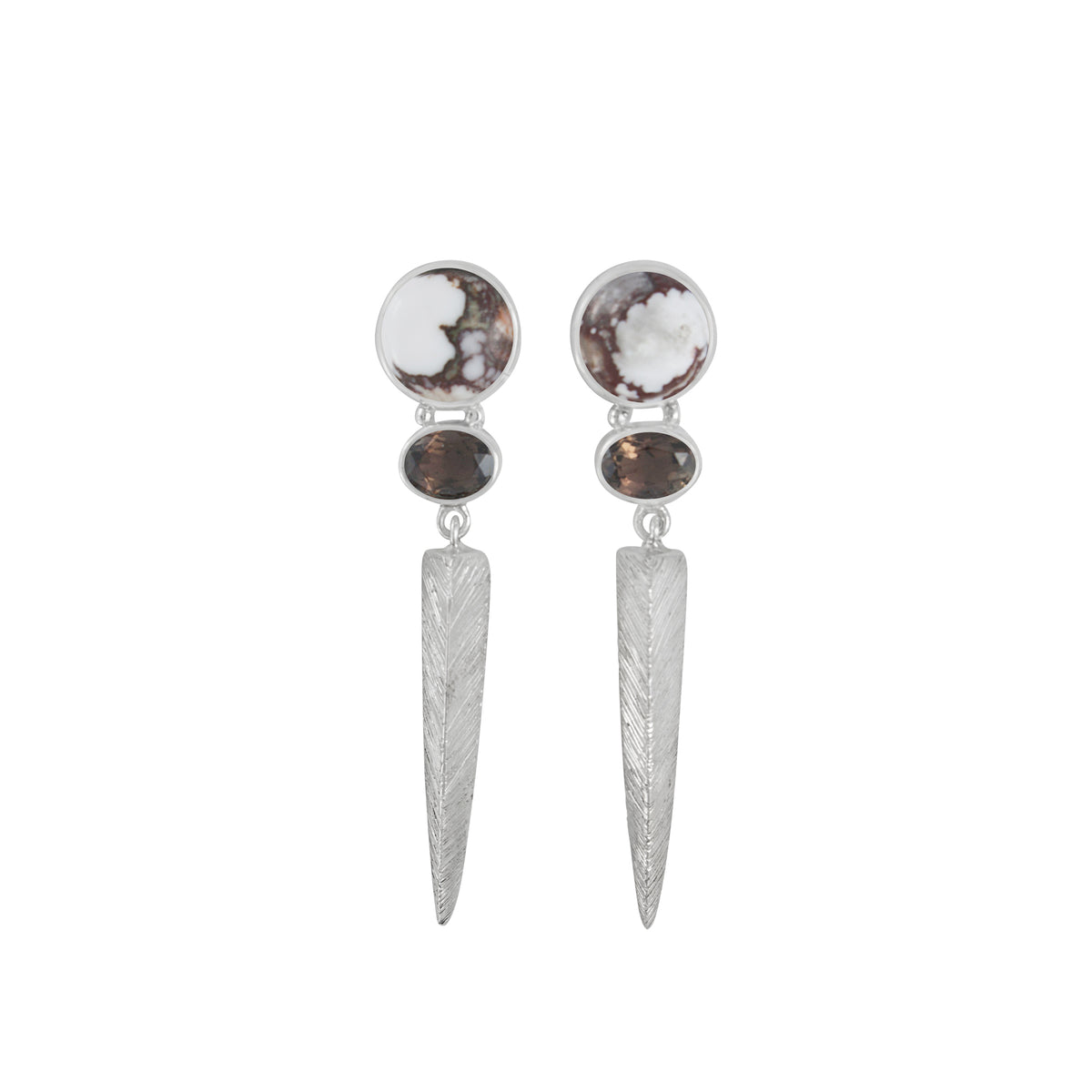 White Buffaloe Turqoise and Smokey Quartz Earring