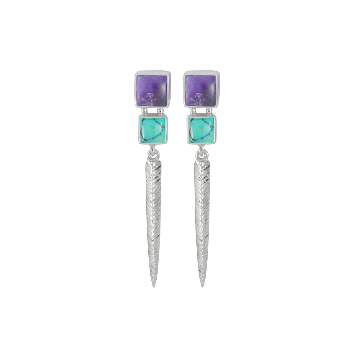 Sterling Silver Earring With Sugilate And Turquoise Square