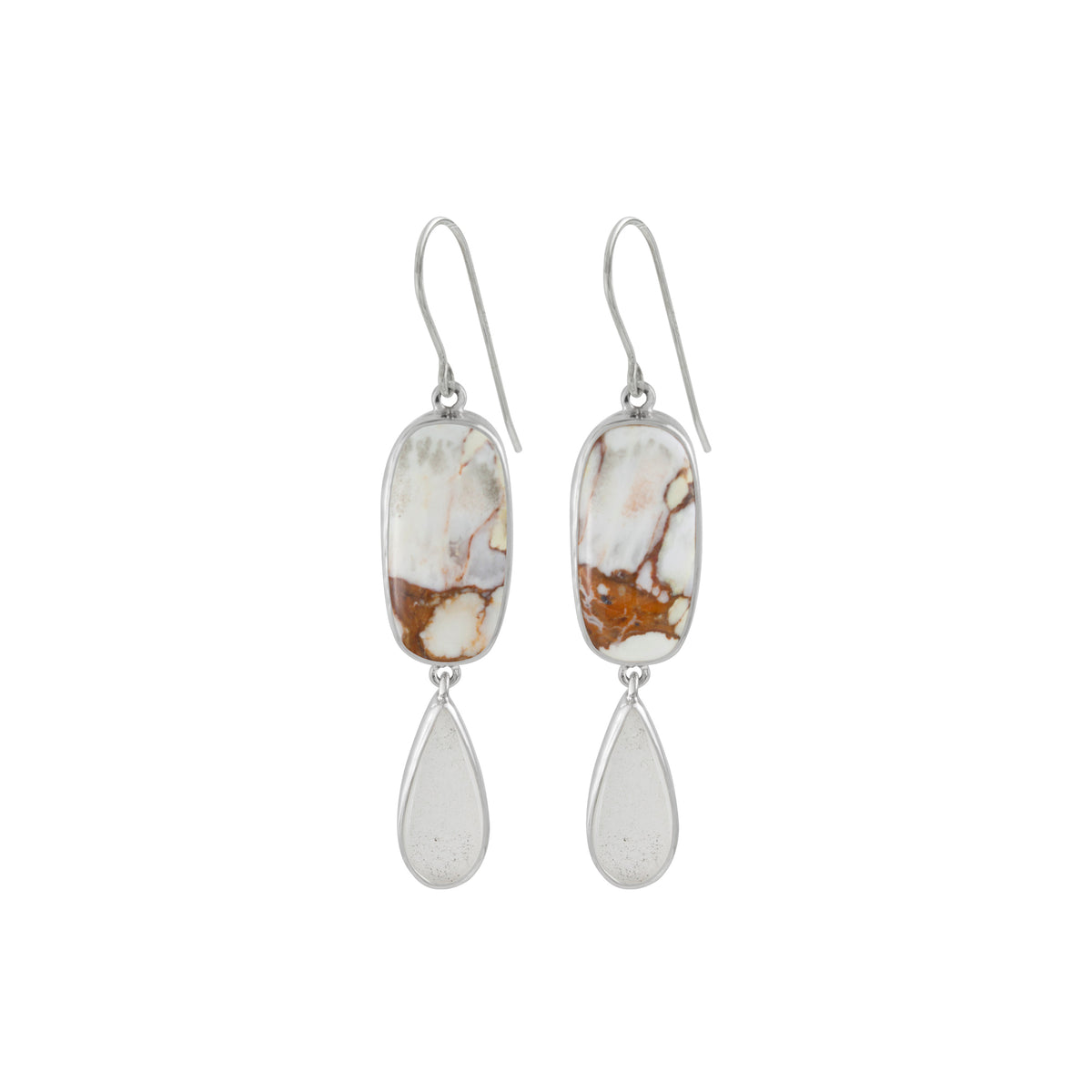 Sterling Silver Earring With Iron Stone Rectangle, Sea Glass White Drop