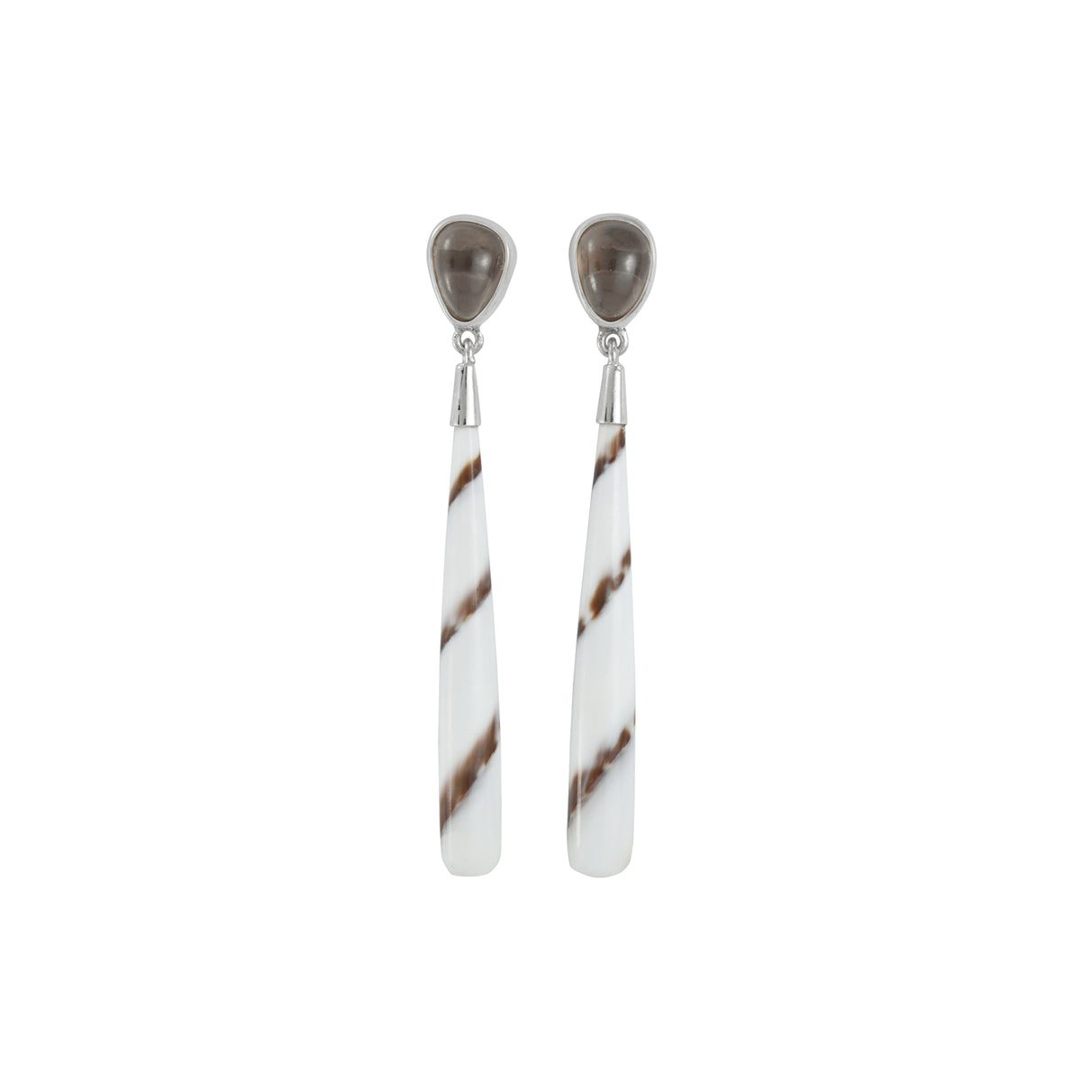 Sterling Silver Earring With Smokey Free form Cab, Shell Leopard Corn