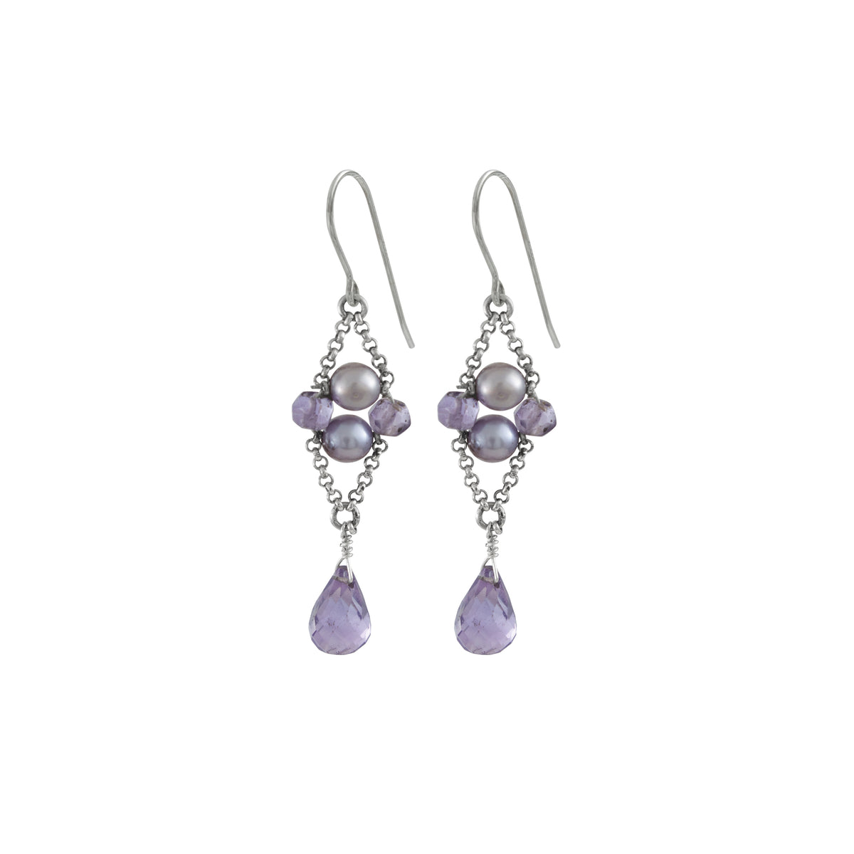 Sterling Silver Earring Pearl Beads With Klip Connected By Chain