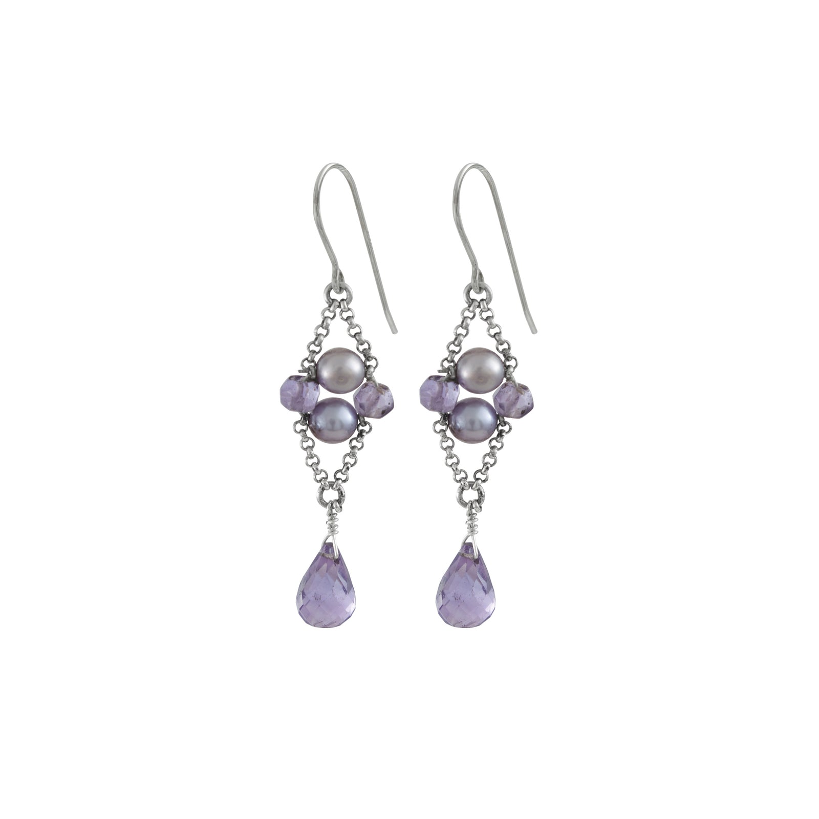 Sterling Silver Earring Pearl Beads With Klip Connected By Chain