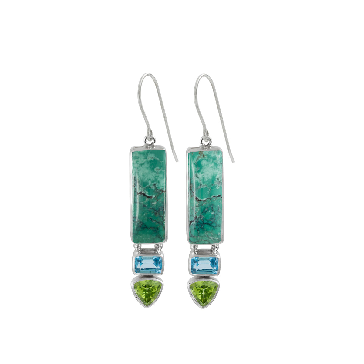 Natural Turquoise Earrings with Blue Topaz and Peridot