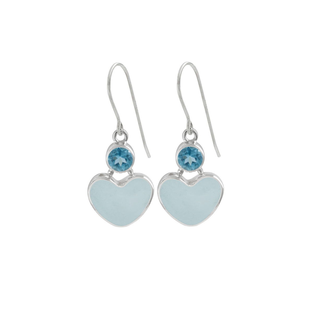 Heart Shape Sea Glass &amp; Blue Topaz Earrings