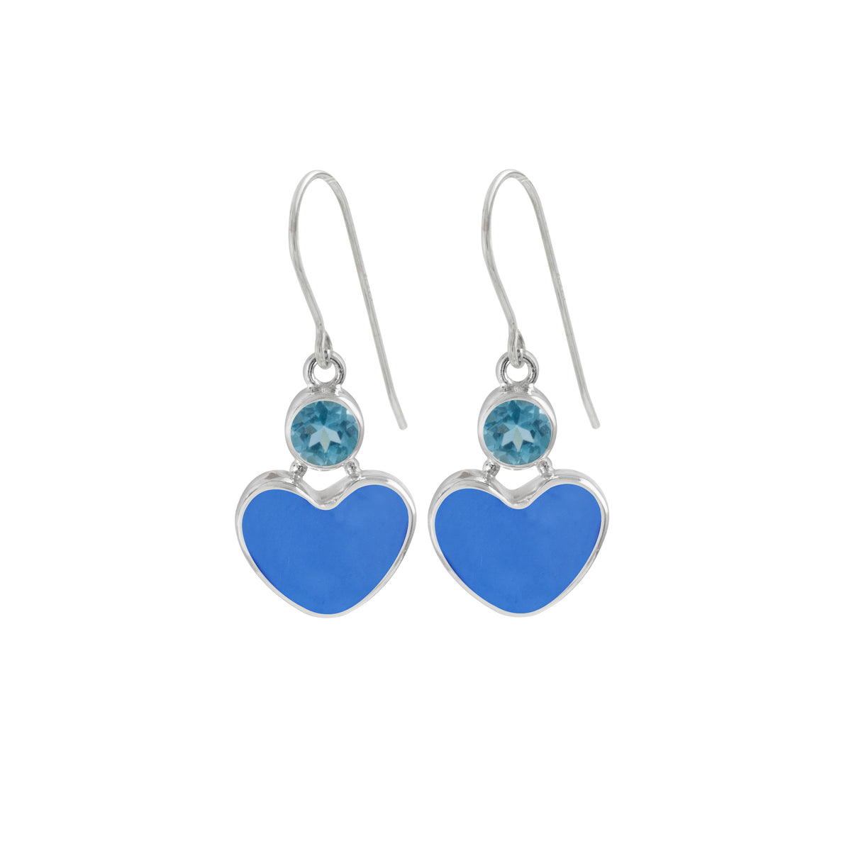 Heart Shape Sea Glass &amp; Blue Topaz Earrings