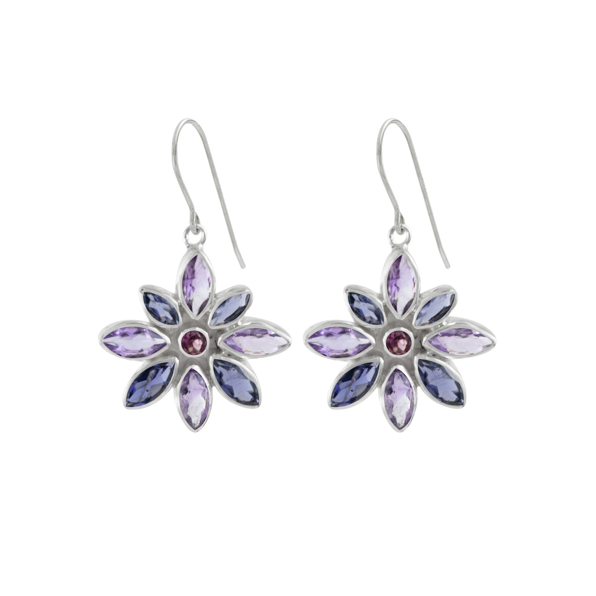 Sterling Silver Earring With  Marqouise Facet Stone