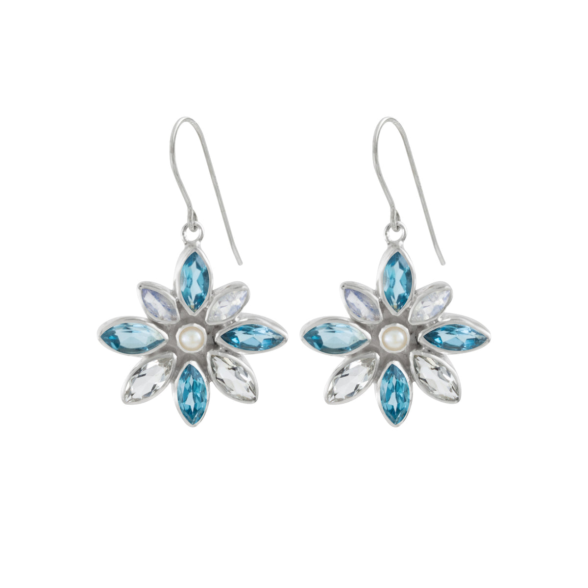 Sterling Silver Earring With  Marqouise Facet Stone