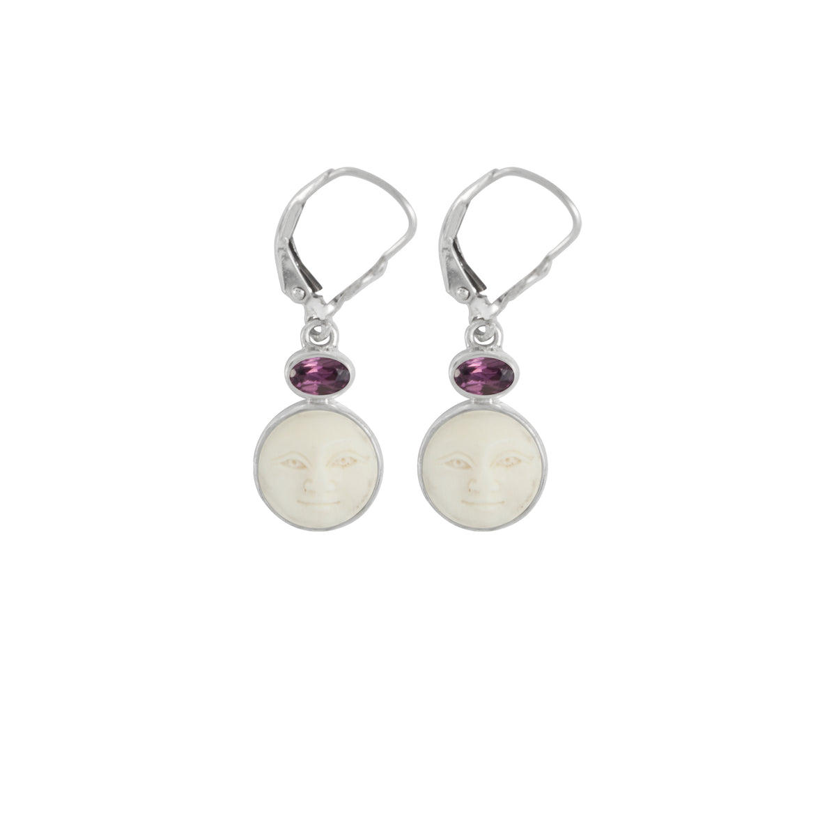 Sterling Silver Earring With Bone Face And Oval Stone