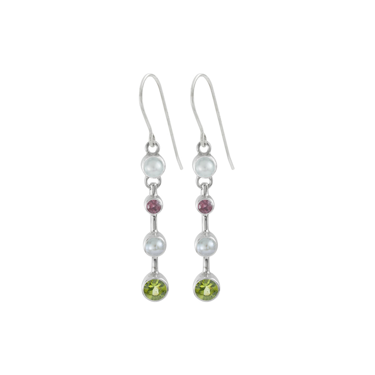 Sterling Silver Earring With Multi Color Round Stick