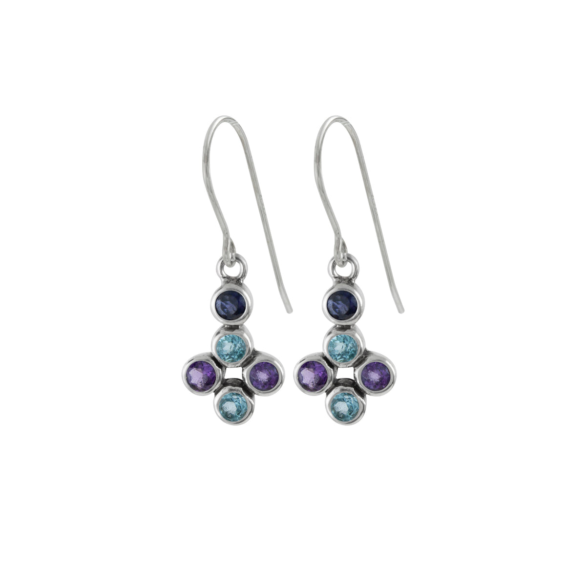 Sterling Silver Earring With Multi Color Facet Stone