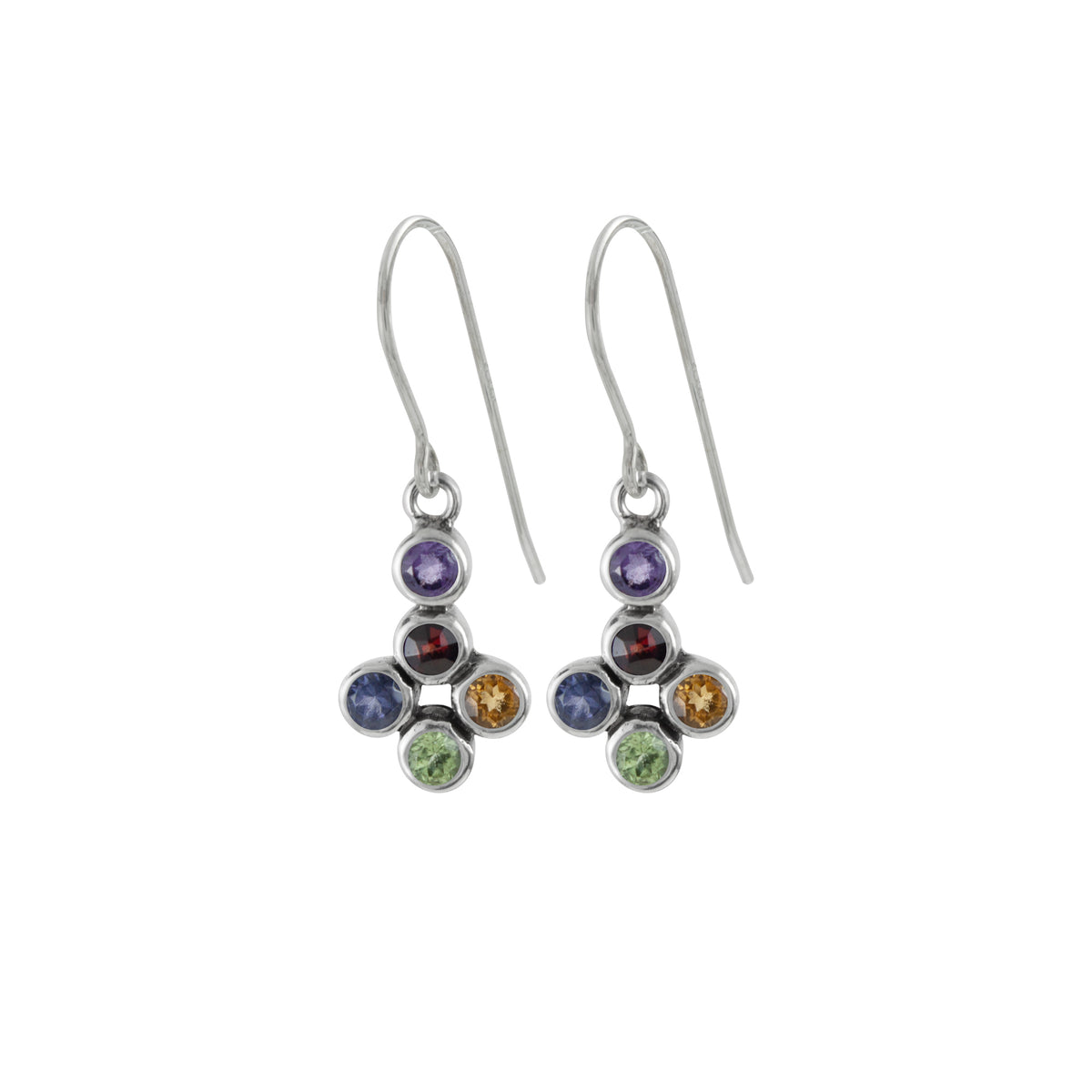 Sterling Silver Earring With Multi Color Facet Stone