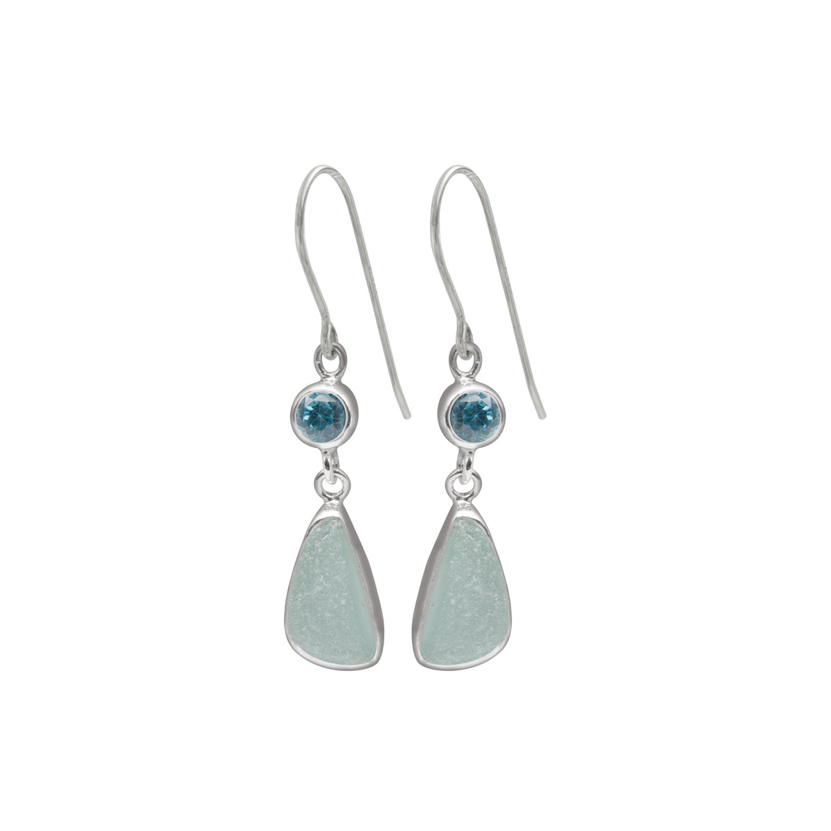 Sterling Silver Earring With Blue Topaz And Sea Glass Drop