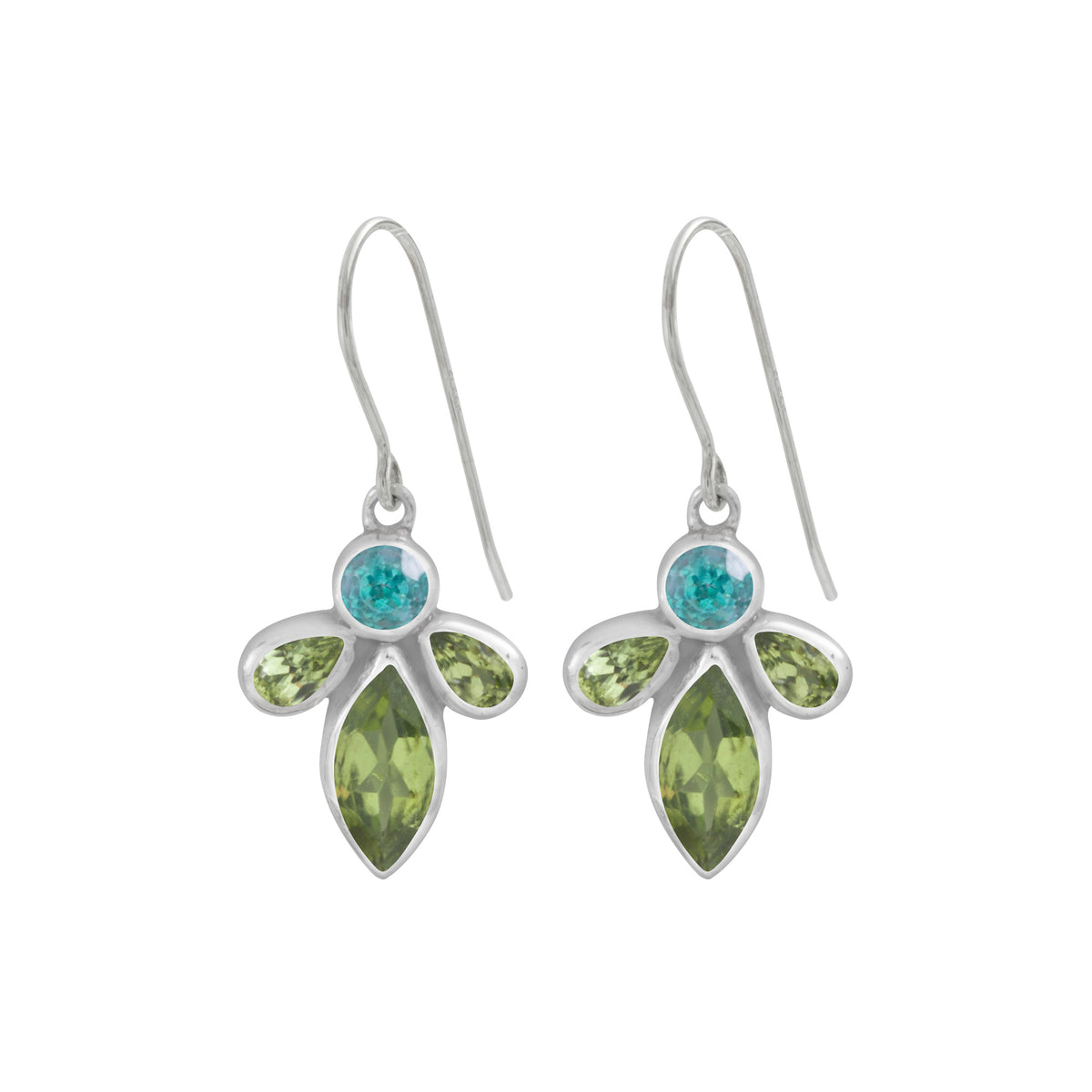 Sterling Silver Pricess Hook Collection Earring With  Round &amp; Marquoise Stone