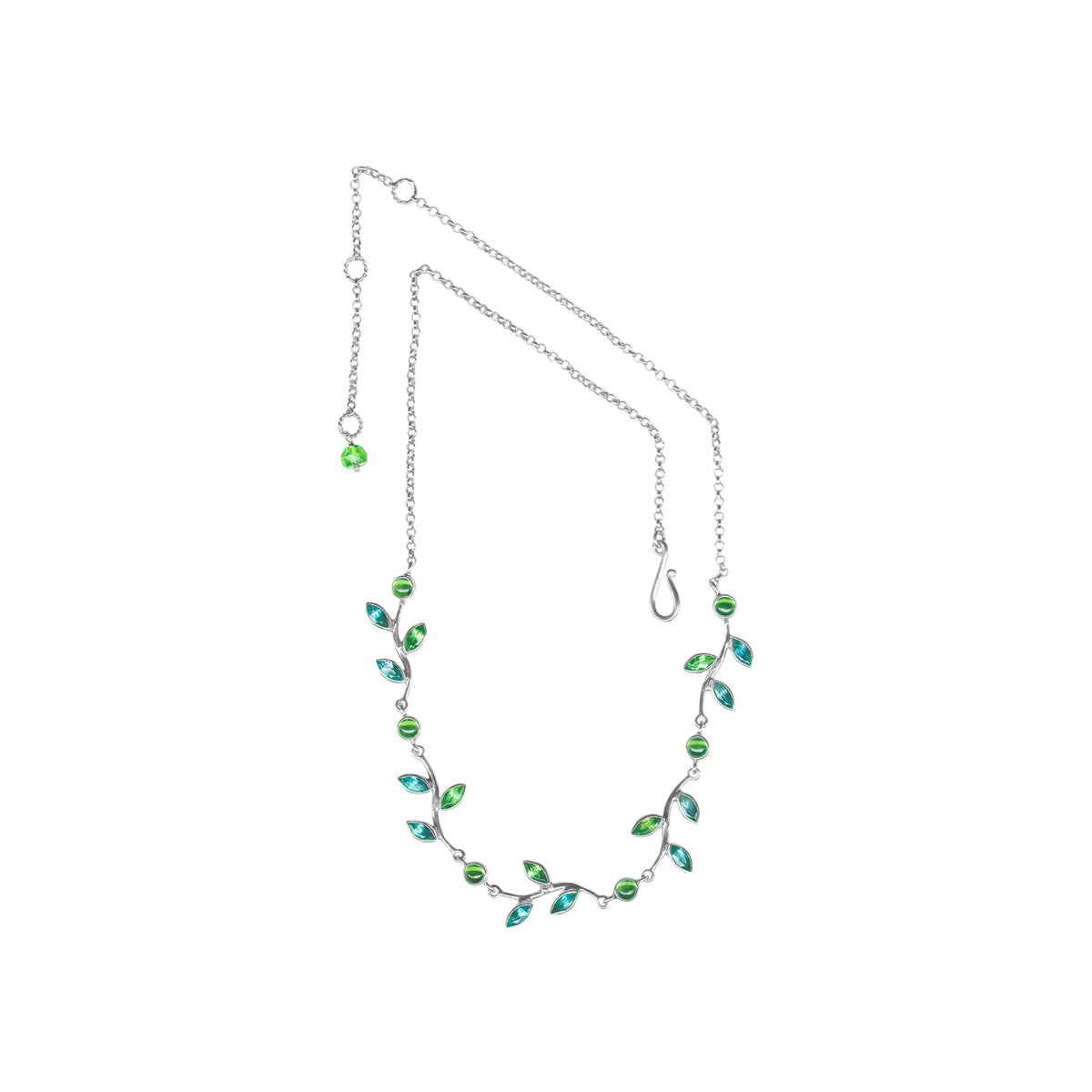 Sterling Silver Branch Leaf Collection Necklace With Round And Marquoise Stone, Chain