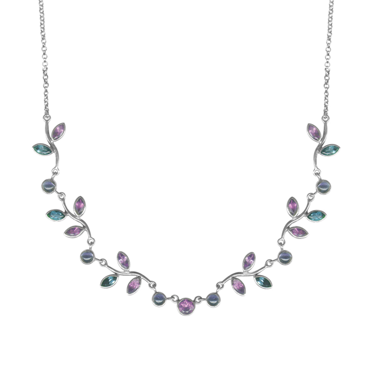 Sterling Silver Necklace With Round , Marquoise Stone With Chain