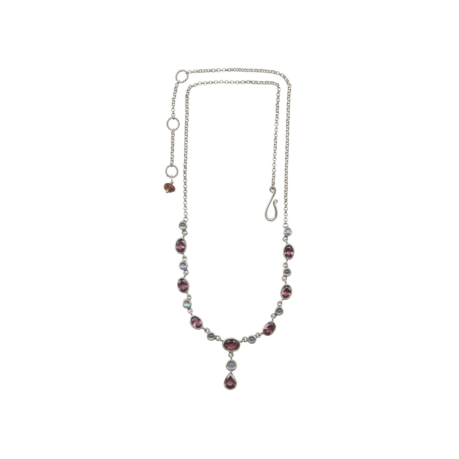 Sterling Silver Necklace Princess Collection With Round, Oval Stone Connected With Chain