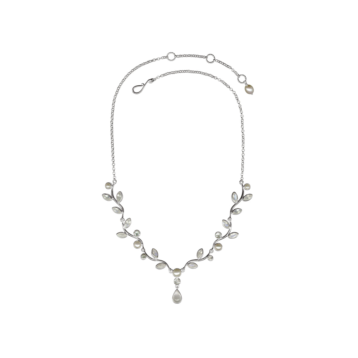 Sterling Silver Necklace With Pink Tourmaline Round Fct/Maquoise Cab, Green Tourmaline Marquoise Cab