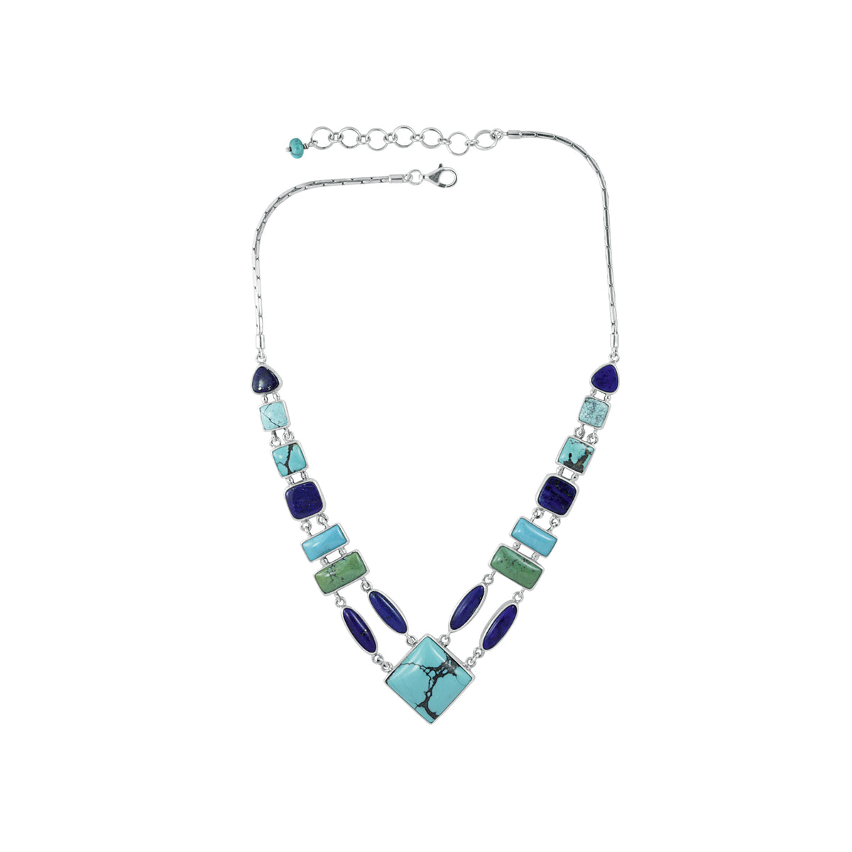Sterling Silver Necklace With Lapis &amp; Turquoise Square