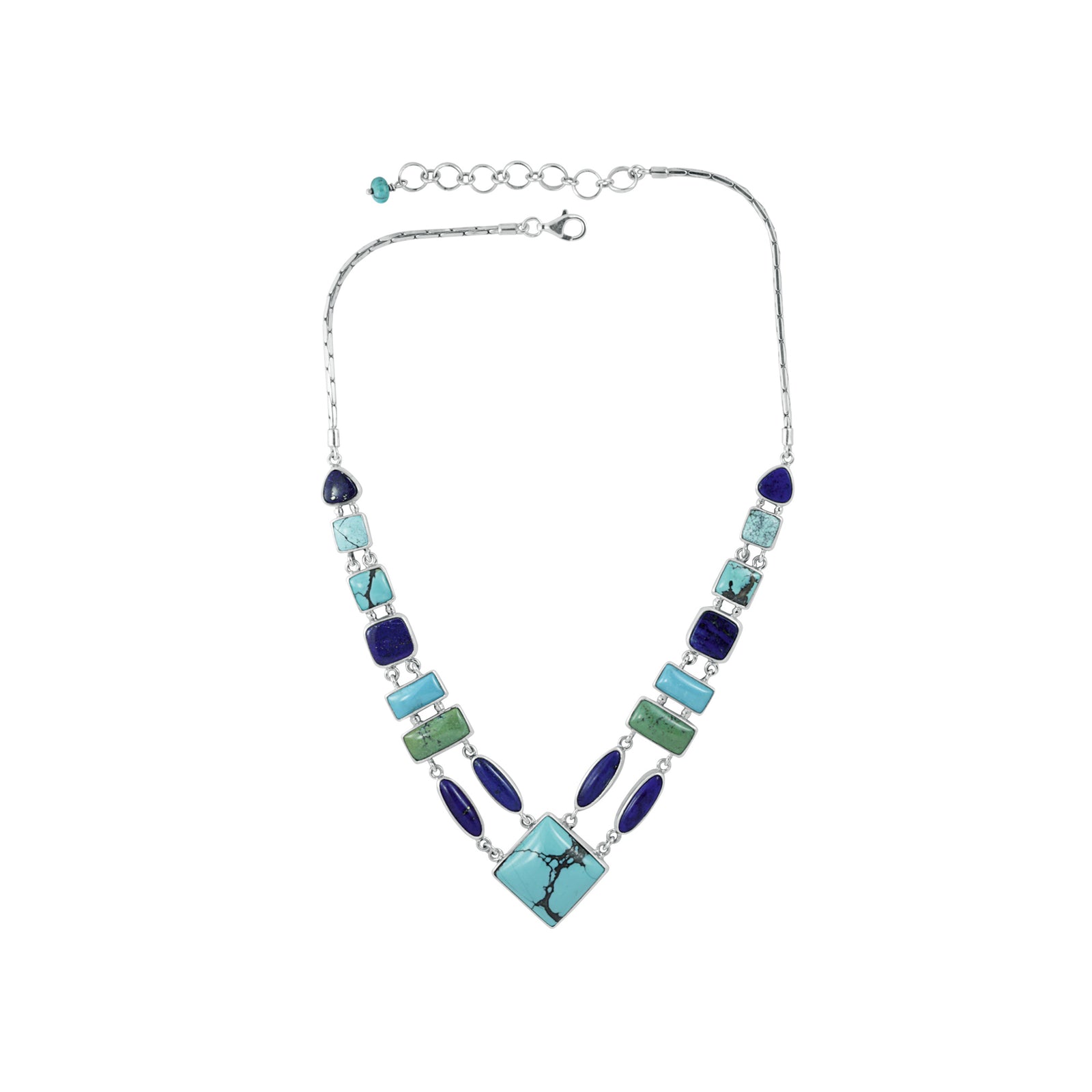 Sterling Silver Necklace With Lapis & Turquoise Square