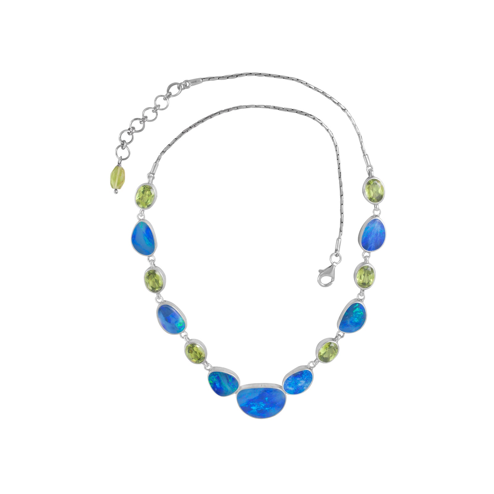 Sterling Silver Necklace With Opal Free Form, Peridot Oval Facet