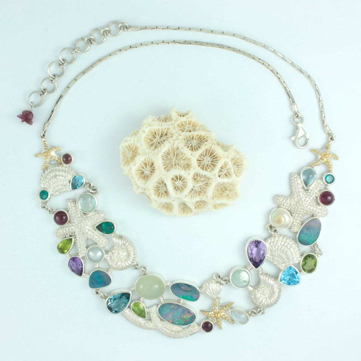 Sterling Silver Necklace Raja Ampat Collections With Silver Component And Multi Stones