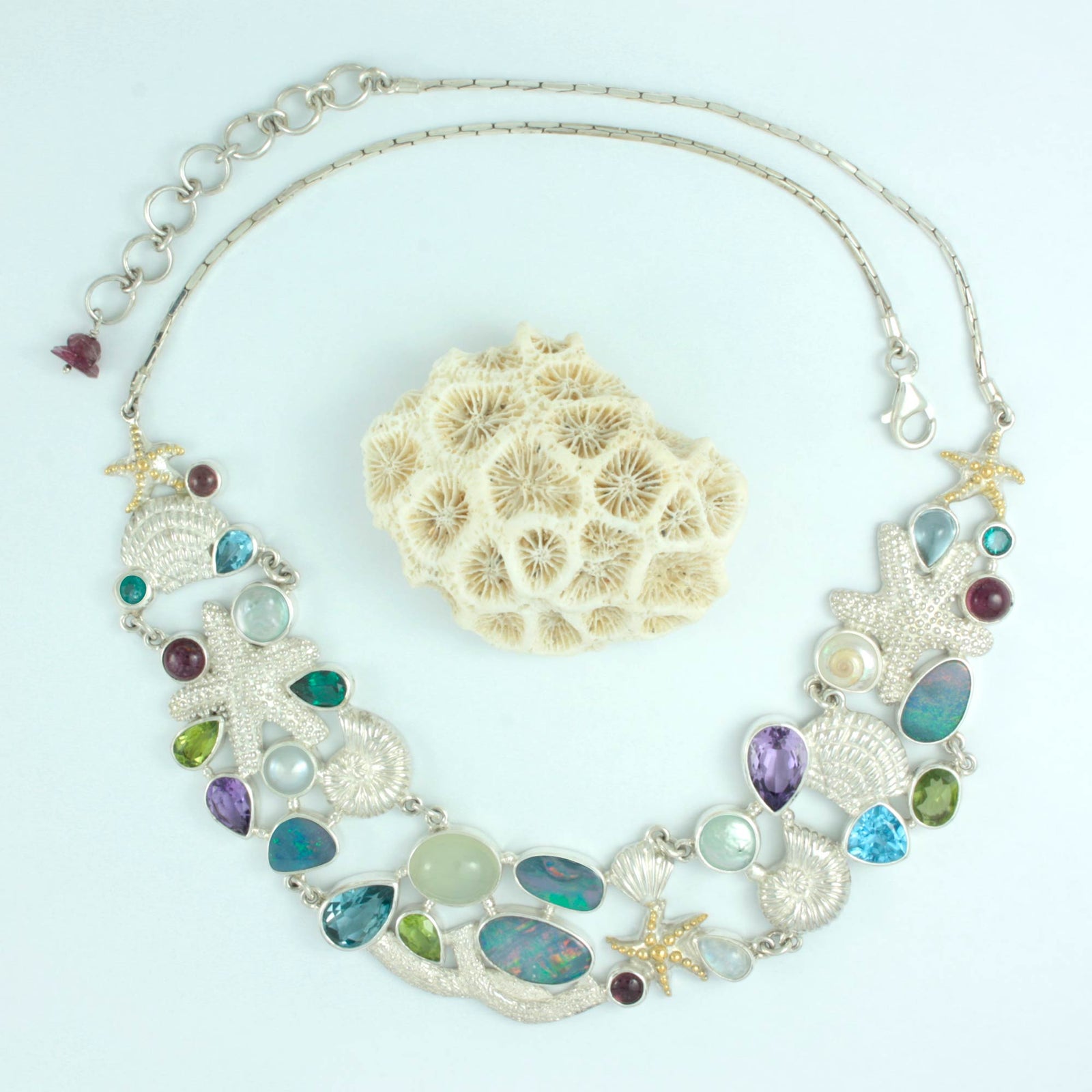 Sterling Silver Necklace Raja Ampat Collections With Silver Component And Multi Stones