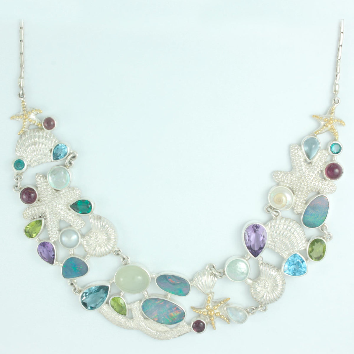 Sterling Silver Necklace Raja Ampat Collections With Silver Component And Multi Stones