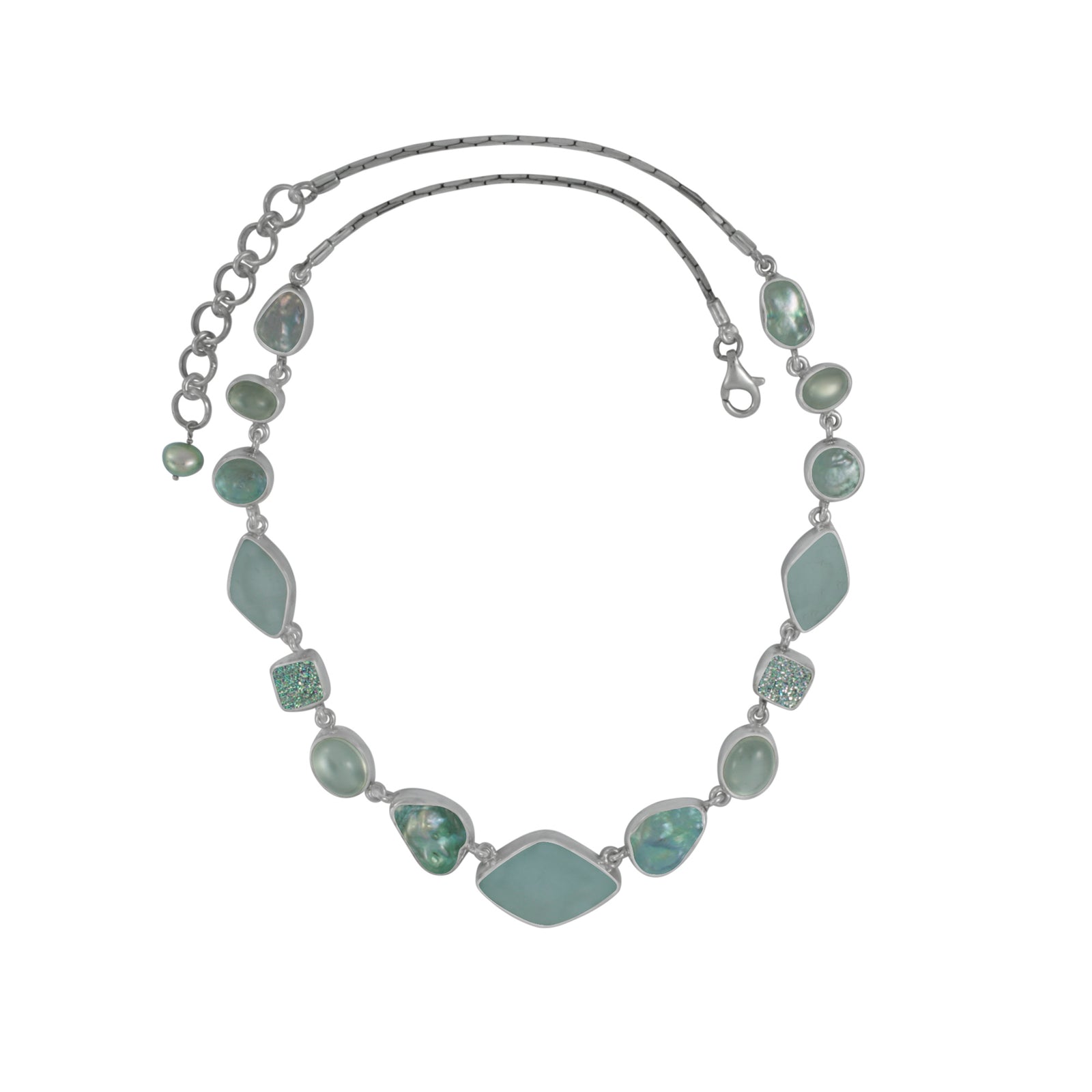 Exquisite Sea Glass Neclace with White Druze & Pearl