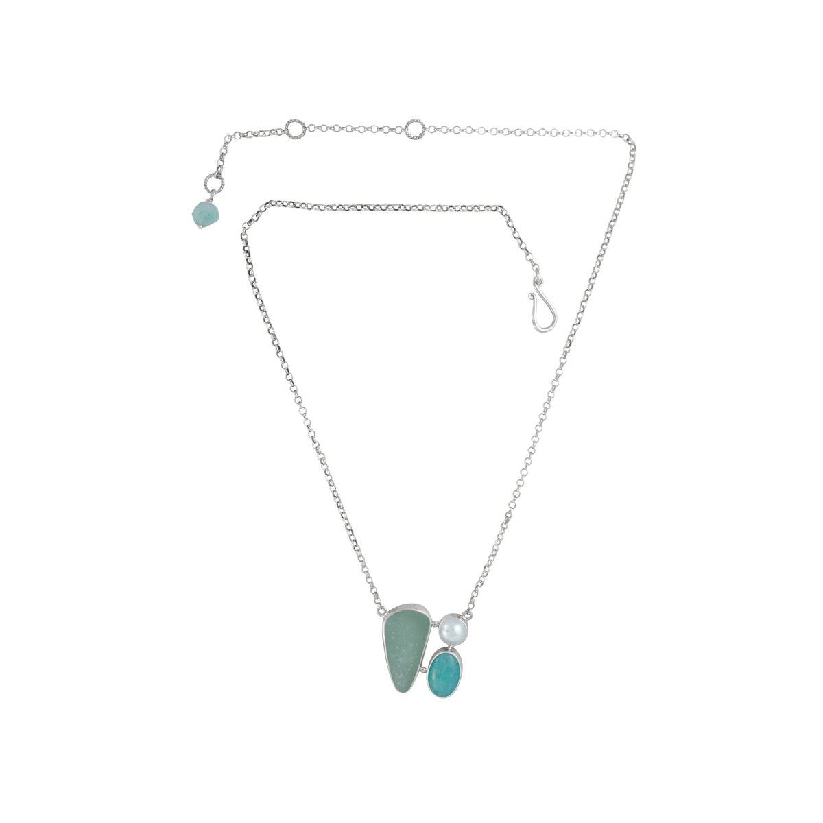 Sterling Silver Necklace With Sea Glass And Pearl