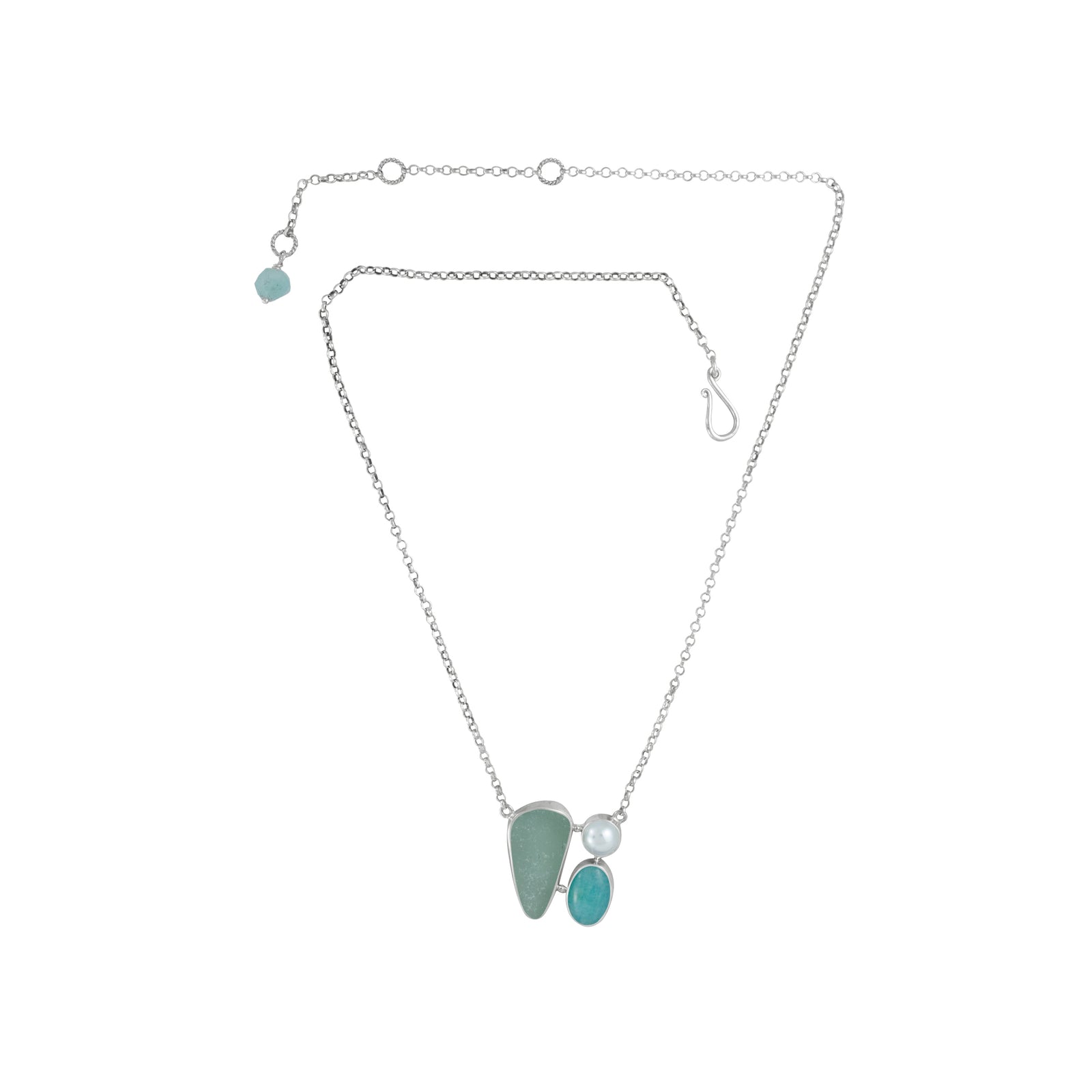 Sterling Silver Necklace With Sea Glass And Pearl