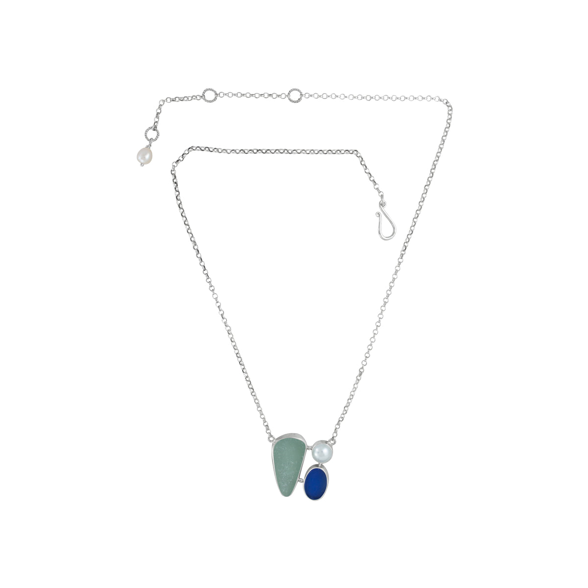 Sterling Silver Necklace With Sea Glass And Pearl