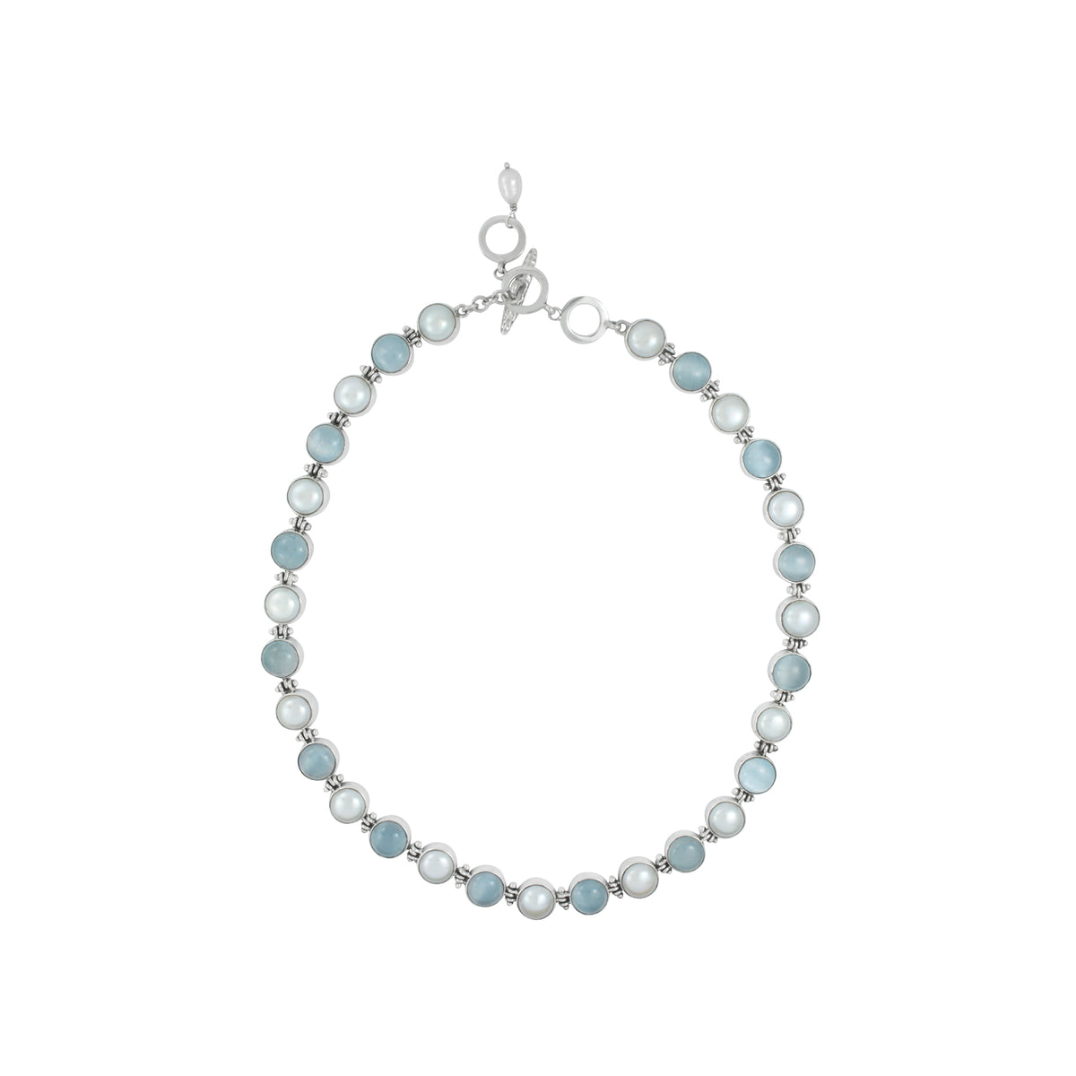 Sterling Silver Necklace With Pearl &amp; Selenite Round