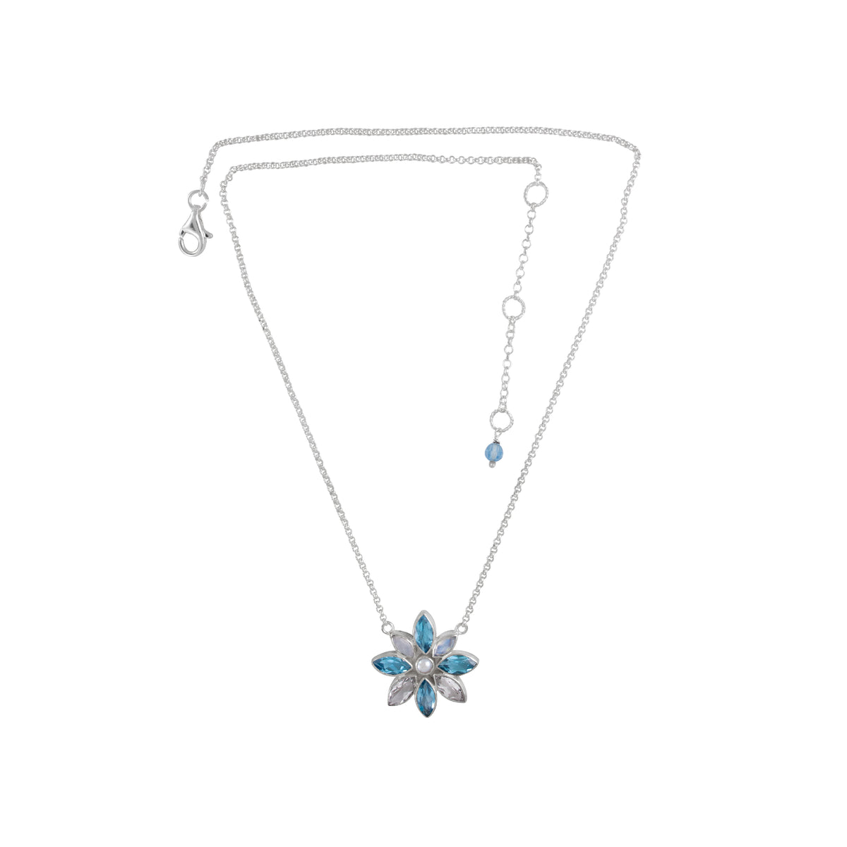 Sterling Silver MQ Flower Necklace With  Marquise Facet Stones