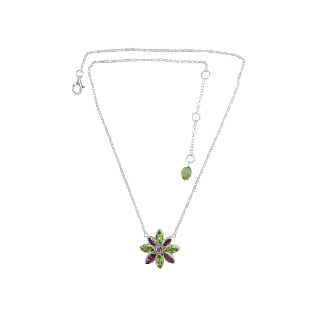 Sterling Silver MQ Flower Necklace With  Marquise Facet Stones
