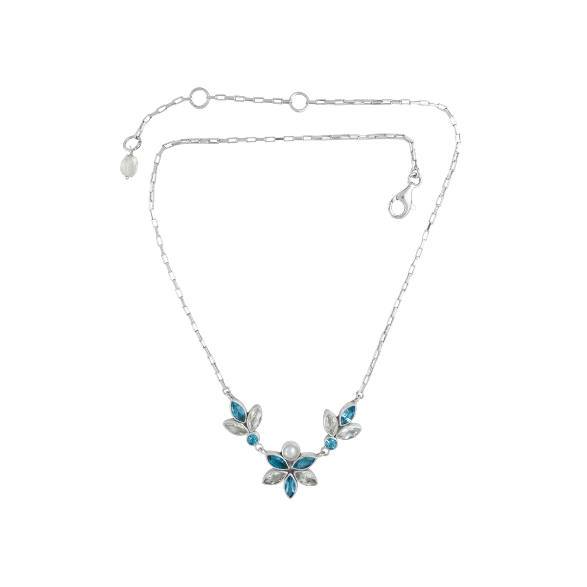 Silver Necklace With Blue Topaz, White Topaz