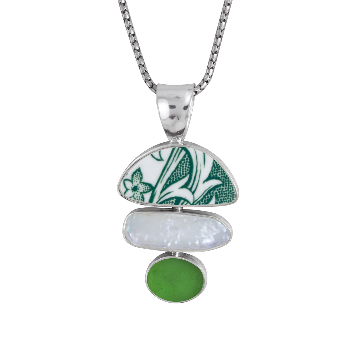 Pottery Pearl &amp; Sea Glass Pendant