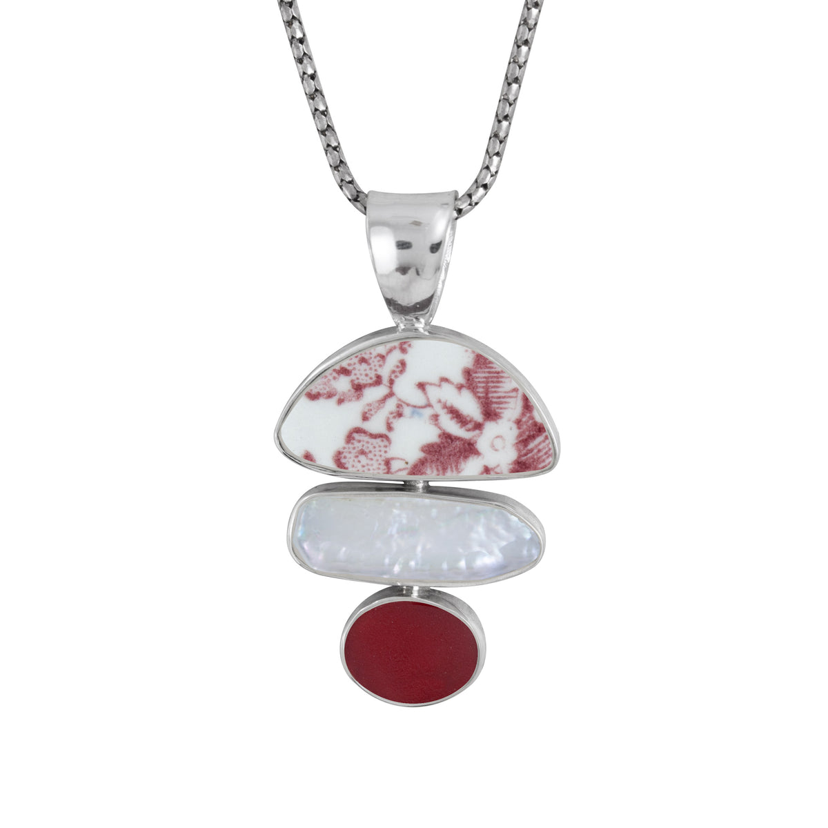 Pottery Pearl &amp; Sea Glass Pendant