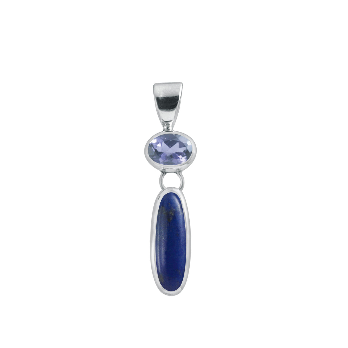 Sterling Silver Pendant With Iolite Oval, Lapis Oval Drop