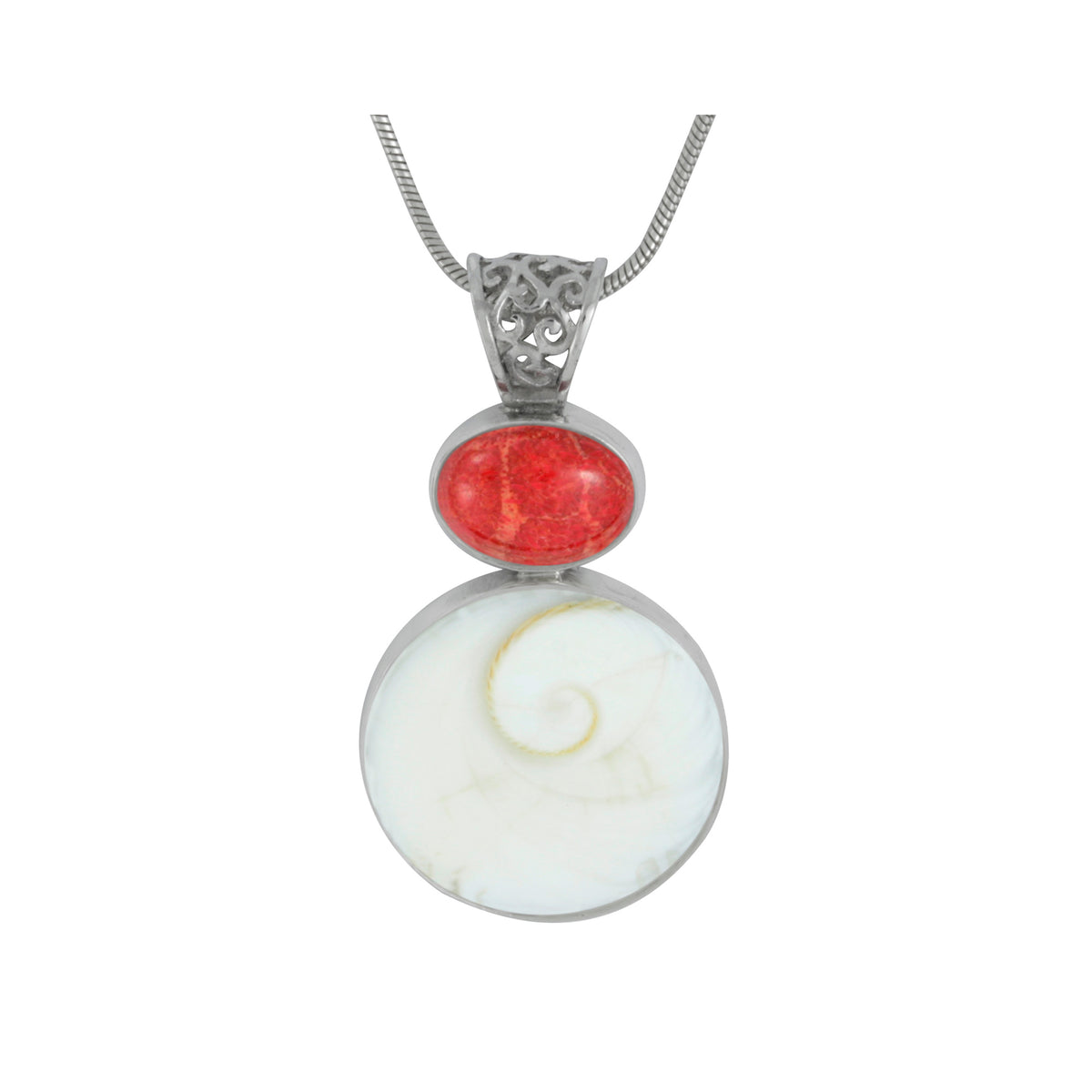 Coral &amp; Spiral Shell Pendant