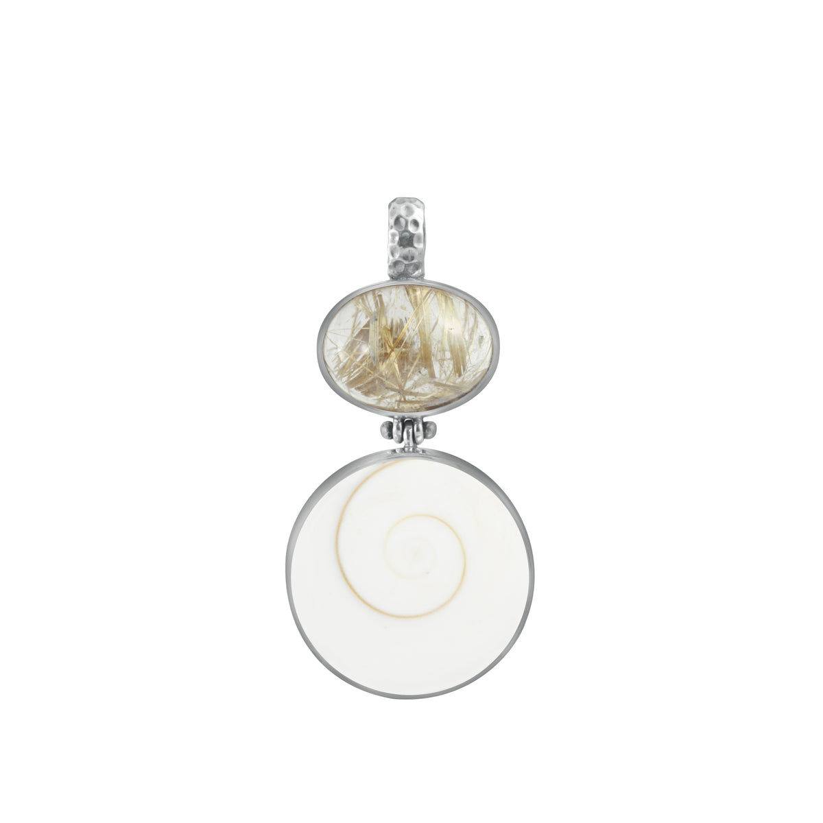 Pendant With Oval Rutilated Hinged With Eye Of Shiva