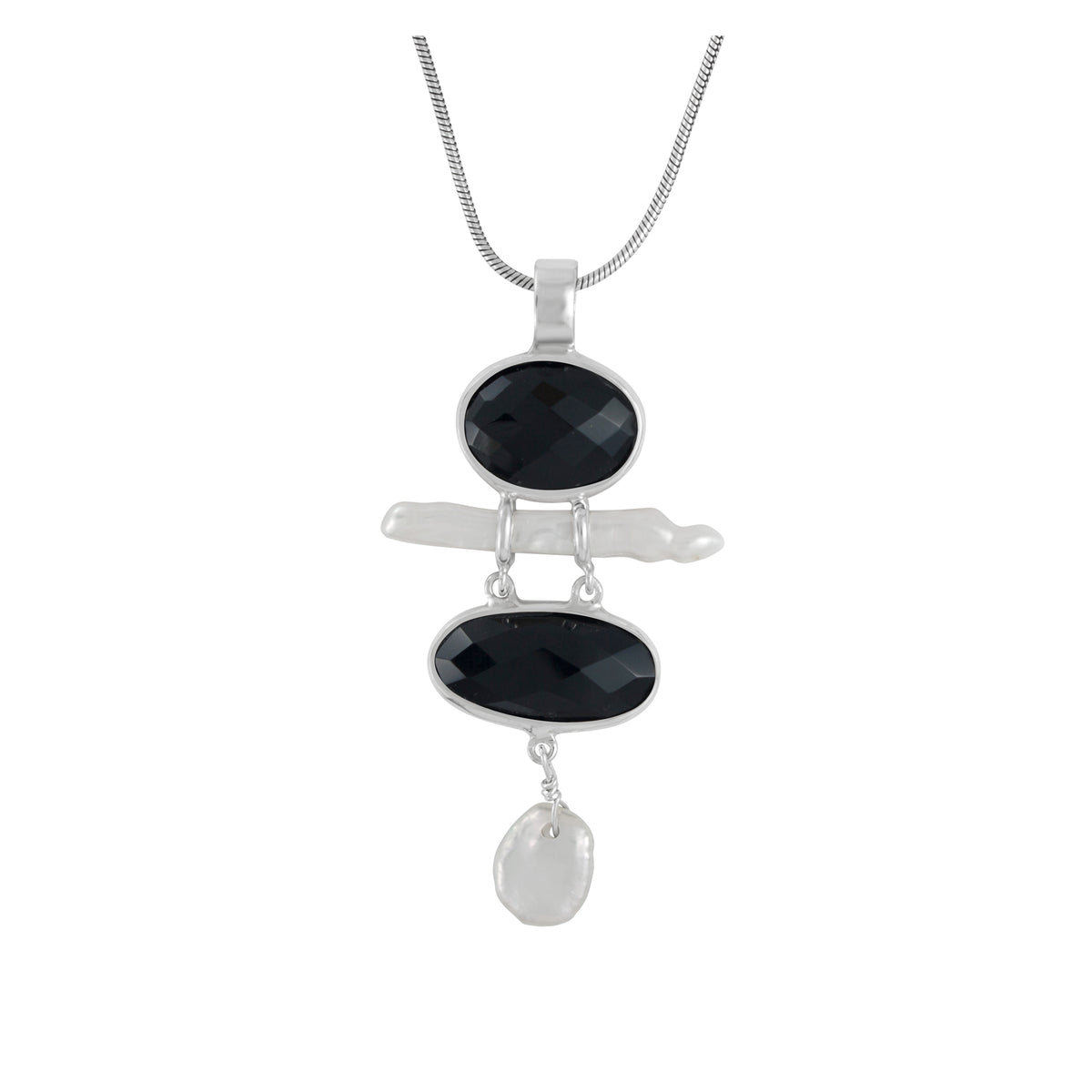 Silver Pendant With Hammered Bale Component With Sea Glass Blue, Pearl Stick, Bead pearl