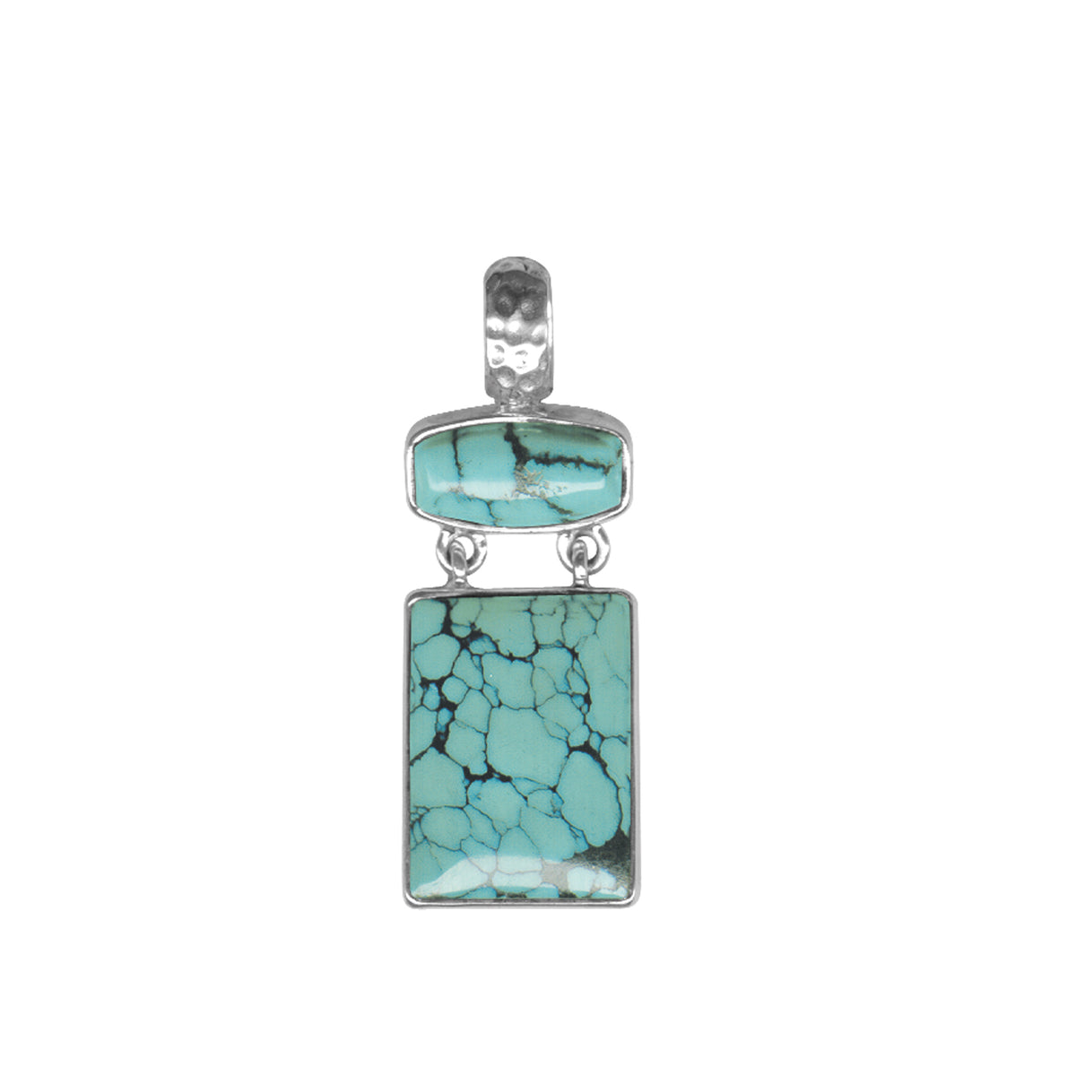 Sterling Silver Pendant With Rectangle 2 Turquoise Stone
