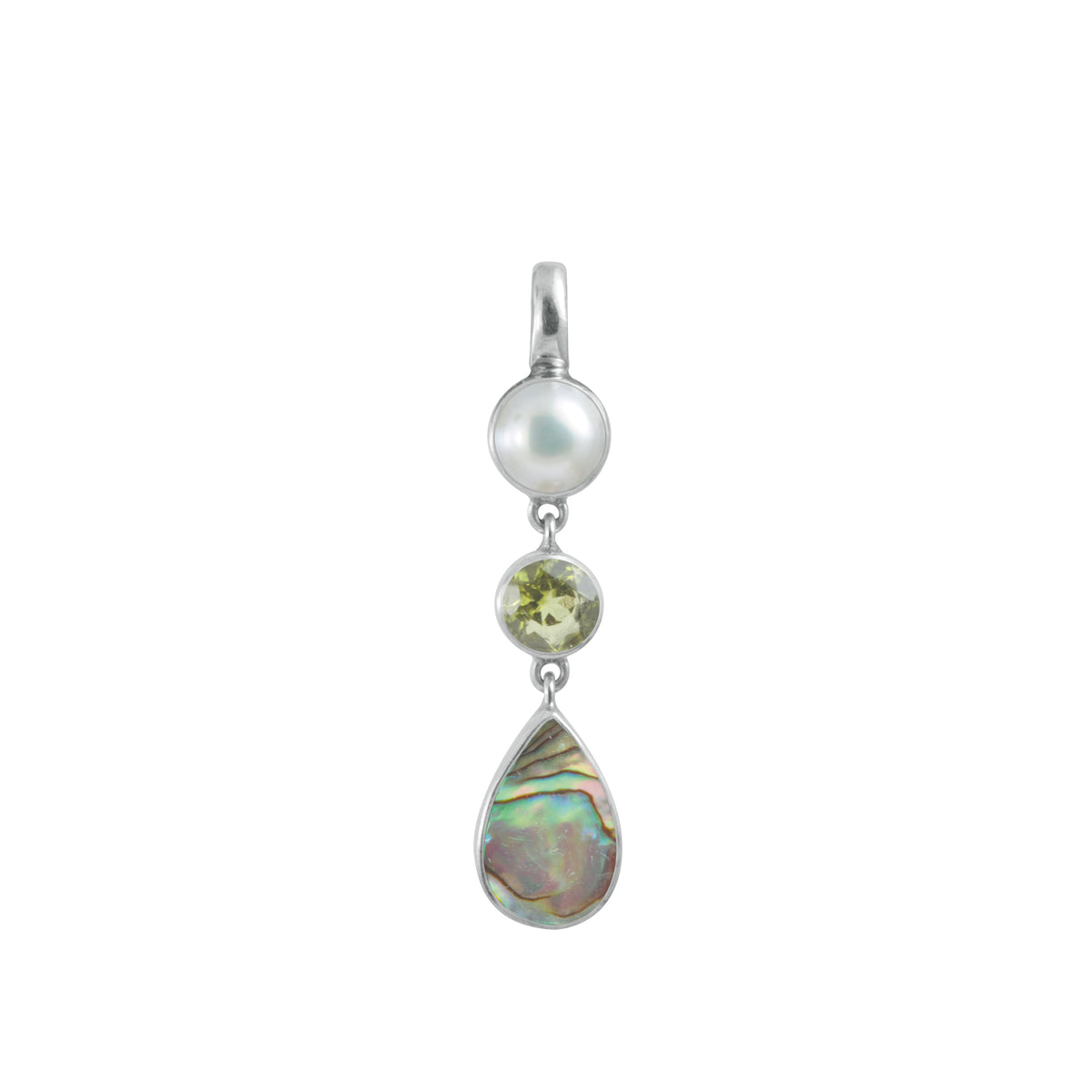 Sterling Silver Pendant With 2Round Stone, Pear Drop Paua