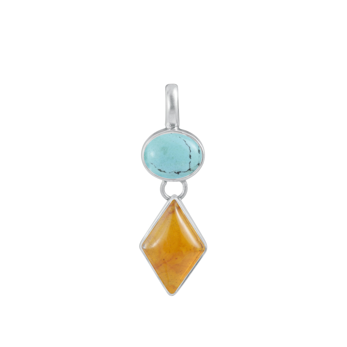 Sterling Silver Pendant With Turquoise Oval, Amber Diamond Stone