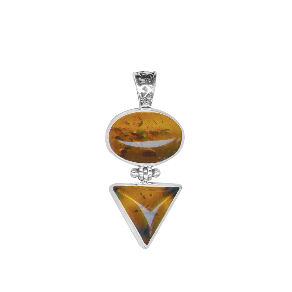 Sterling Silver Earring With Amber Oval And Triangle Stone